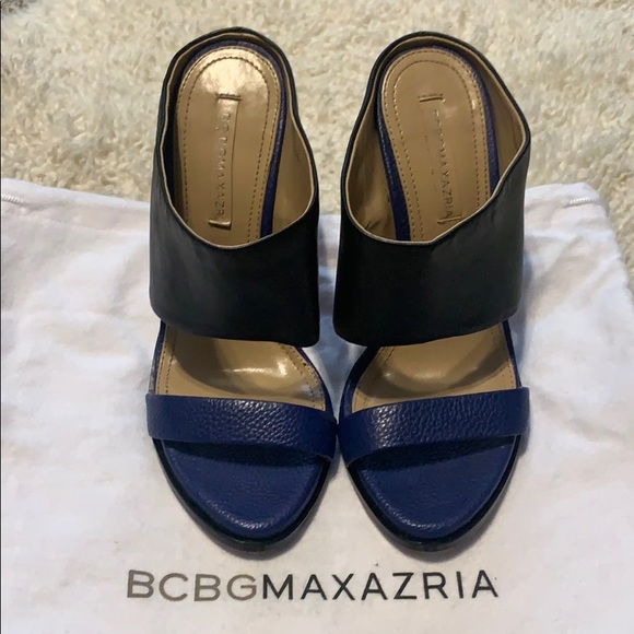 BCBG MaxAzria All Leather Royal Blue/Black Heels 7 - Picture 1 of 4